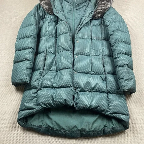 The North Face Jacket Parkina Womens Small Goose Down Long Coat Green Fur Hood - Picture 2 of 13